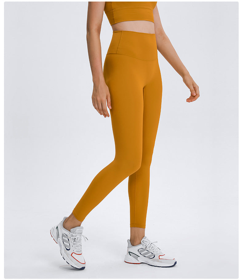 Diqian Non Embarrassing Line Skin Friendly Nude Feel Yoga Pants High Waist Shaping Stretch Sports Ninth Pants Women