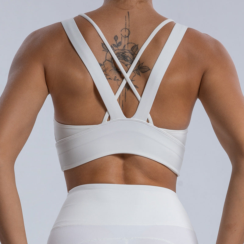 Autumn Winter Nylon Nude Feel Yoga Vest White Body Shaping Cross Backless Bra Single Bar Special Offer