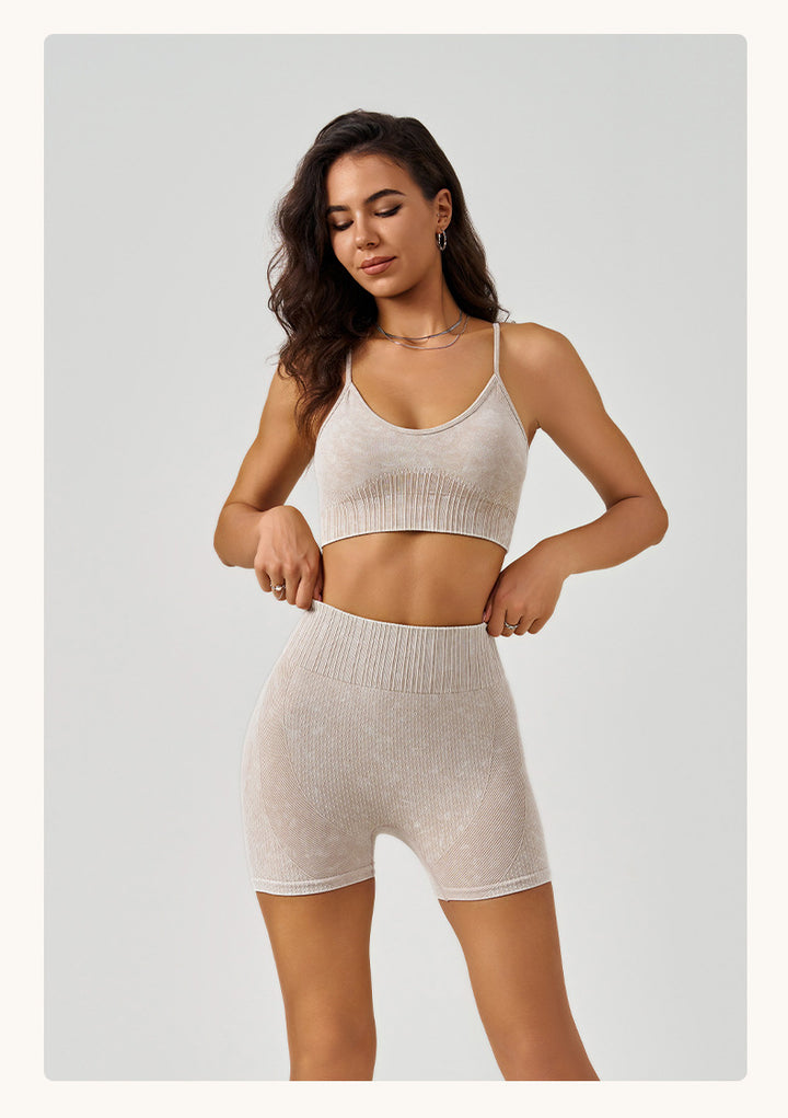 Frosted Exercise Yoga Clothes Suit Women High Waist Hip Lift Shorts Shockproof Bra Quick Drying Fitness Suit