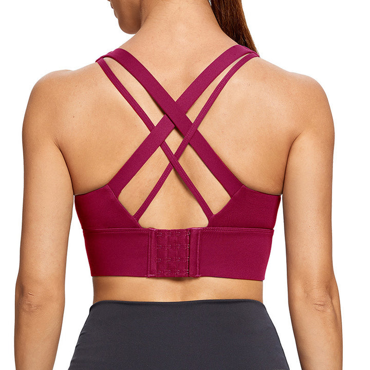 Shockproof Cross Back Running Workout Vest Women Push up High Strength Sports Yoga Bra Crisscross
