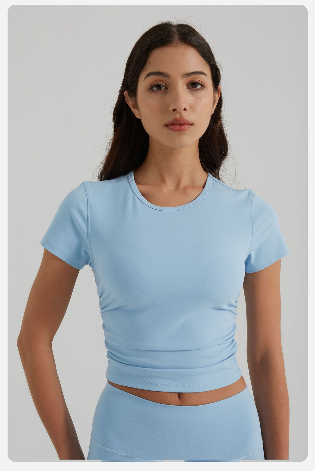 Nude Feel Yoga Clothes Women Slim Fit Pleating Stretchy Slim Fit Sports Yoga Short Sleeve Summer Breathable Workout Top
