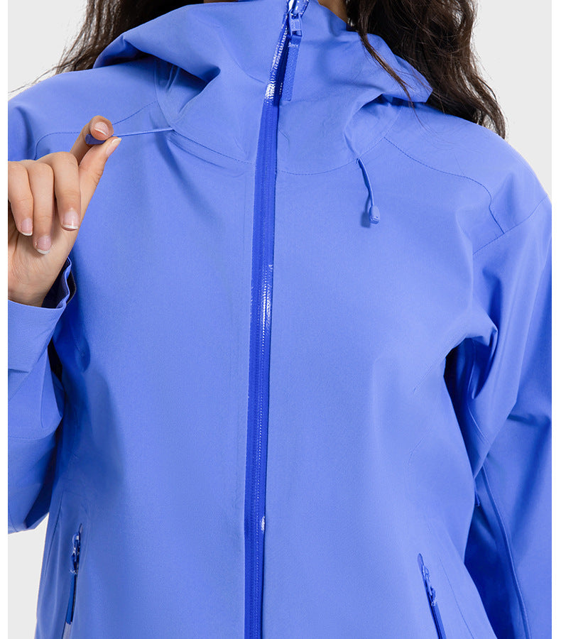 Big Brand Same YKK Zipper Windproof Waterproof Moisture Permeable Shell Jacket Multi Functional Mid Length Hooded Outdoor Mountaineering Clothing