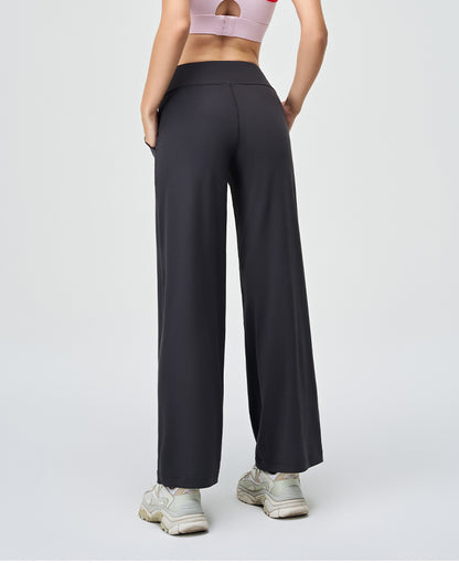 Spring Summer Micro Pull Yoga Pants Women High Waist Belly Contracting Outer Wear Hip Lifting Shaping Side Pocket Draping Wide Leg Pants