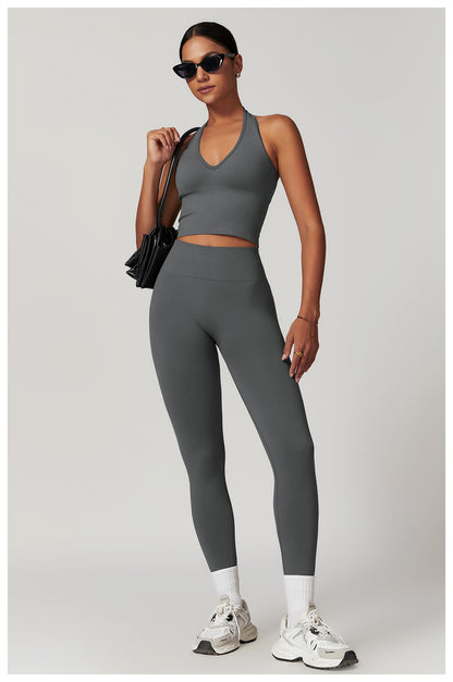 Sollinarry Breathable Halter Beauty Back Yoga Bra Seamless Sports Underwear Women Summer Shockproof Workout Top