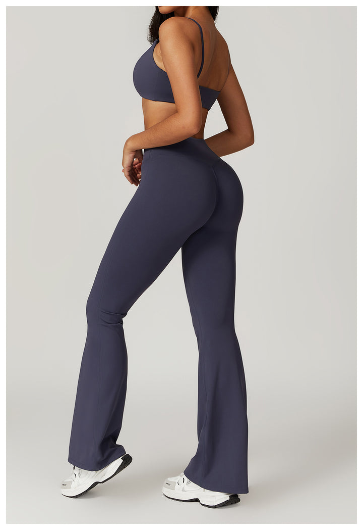 Sollinarry Sustainable Recycled Quick Dry Hip Raise Yoga Bell Bottom Pants Nude Feel Cross High Waist Tight Casual Sports Wide Leg Pants