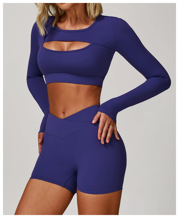 Tight Yoga Long Sleeve Shockproof Sports Hollow Out Cutout T shirt Running Workout Yoga Top