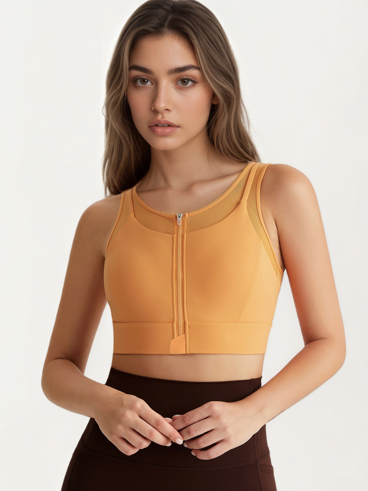 Front Zipper Sports Underwear Women Shockproof Running Exercise Yoga Clothes Top Mesh Stitching Workout Bra