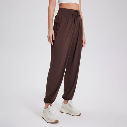 High Waist Drawstring Fitness Yoga Pants Women Loose Casual Ankle Tied Harem Pants Running Cool Quick Drying Anti Moisture Sports Pants