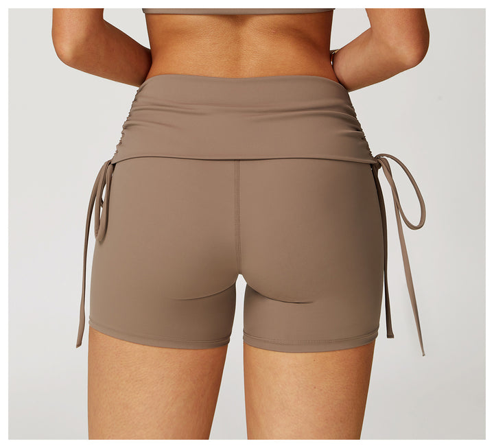 Sollinarry Waist Turning Nude Feel Tight Yoga Shorts Drawstring Outerwear Casual Pants Pilates Sports Shorts for Women