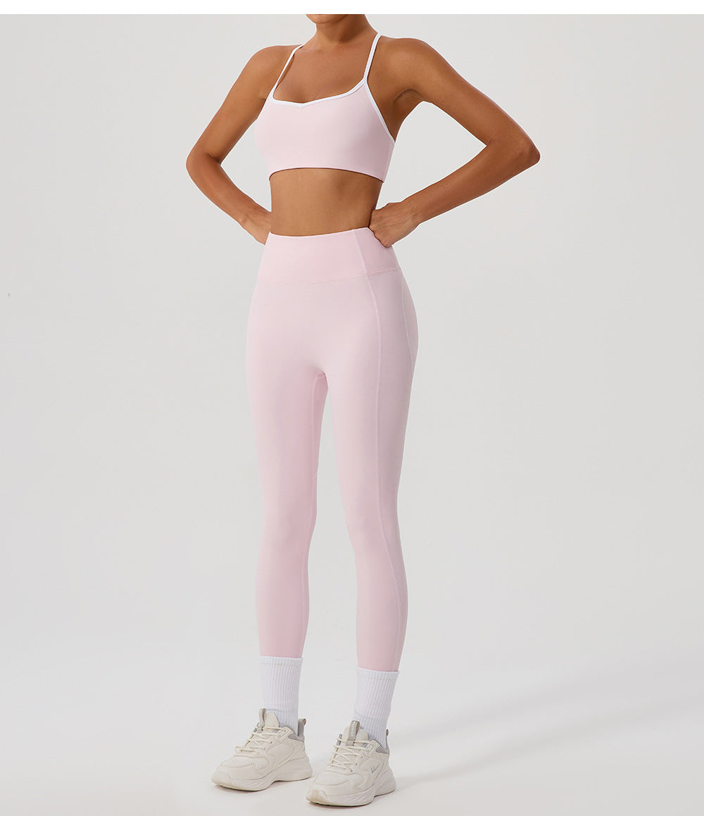 Contrast Color Yoga Clothes High Elastic Hip Lifting Sport Fitness Pants High Waist Nude Feel Outer Wear Running Sports Ninth Pants