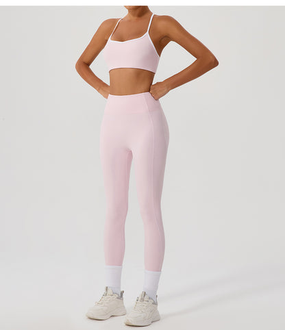 Contrast Color Yoga Clothes High Elastic Hip Lifting Sport Fitness Pants High Waist Nude Feel Outer Wear Running Sports Ninth Pants