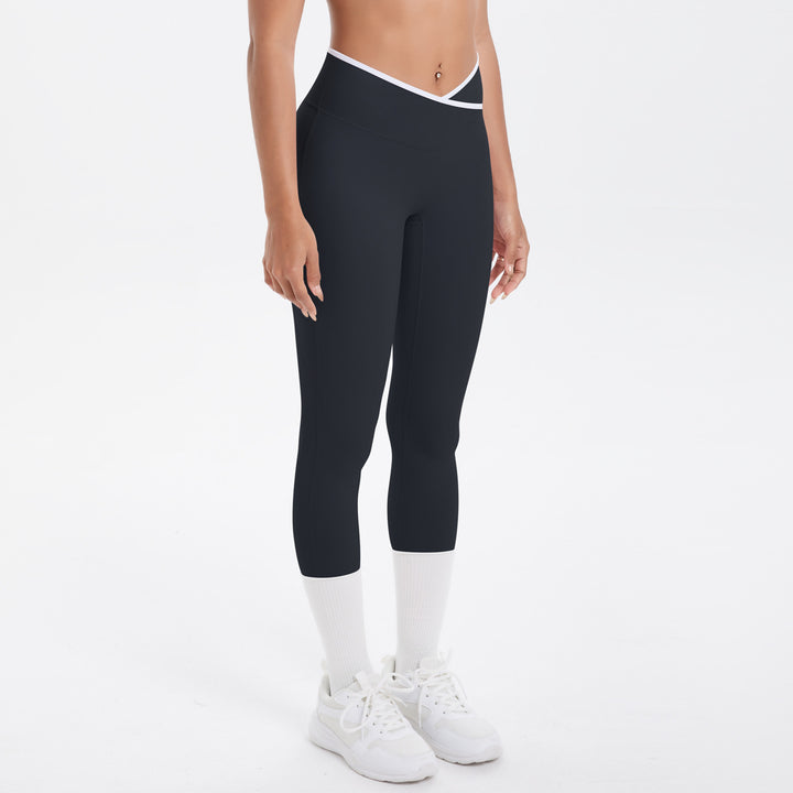 Sexy Hip Lifting Cross High Waist Cropped Pants Women Sports Fitness Pants