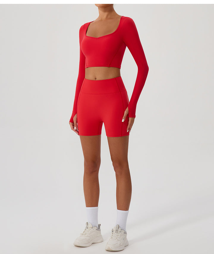 Autumn Winter Nude Feel Yoga Clothes Long Cuff Finger Dance Pilates Workout Clothes Top for Women
