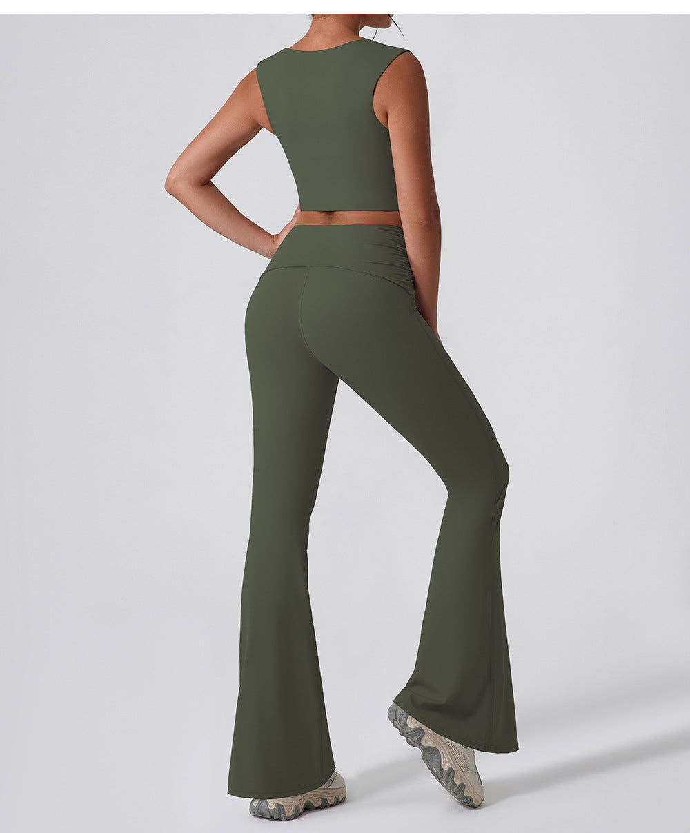 Wide Leg Tight Nude Feel Hip Lifting Yoga Bell Bottom Pants Dance High Waist Micro Pull Quick Drying Casual Sports Trousers Women