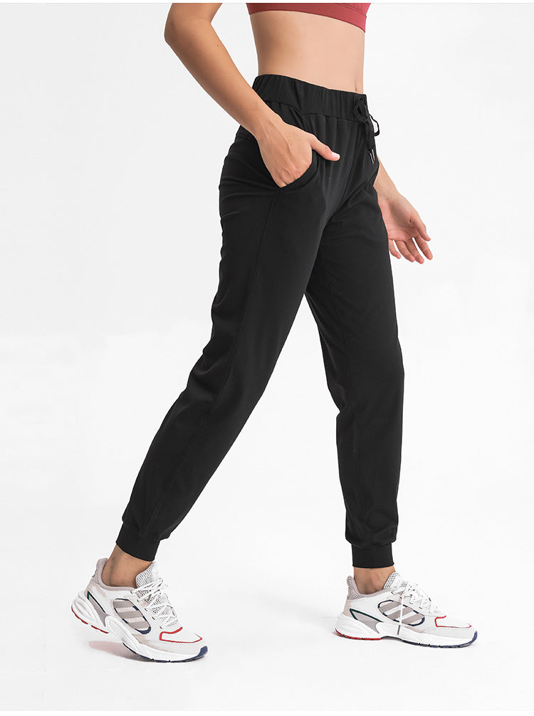 Spring Summer Elastic Lace-up Waist Yoga Pants Simple Straight Sports Casual Elastic Ankle-Tied Cropped Pants for Women