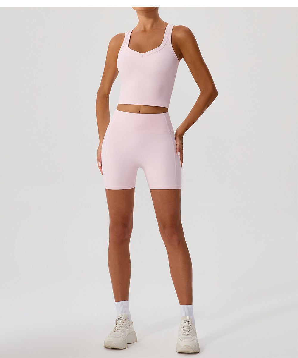 High Elastic Sports Yoga Vest High Strength I Shaped Outer Wear with Chest Pad Workout Running Top