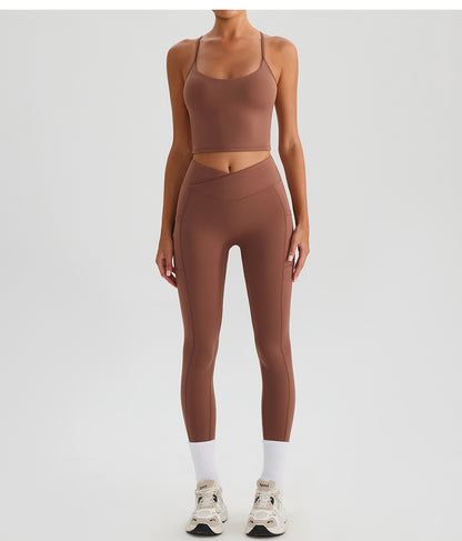 Summer High Waist Cross Yoga Trousers Nude Feel Quick Drying Fitness Outer Pocket Running Body Shaping Sports Trousers