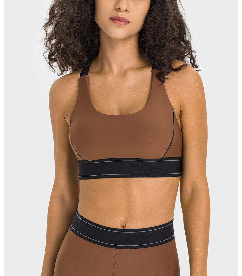 Contrast Color Adjustable Shoulder Strap Cloud Sense Sports Underwear High Strength Shockproof Push Up Comprehensive Training Sports Bra