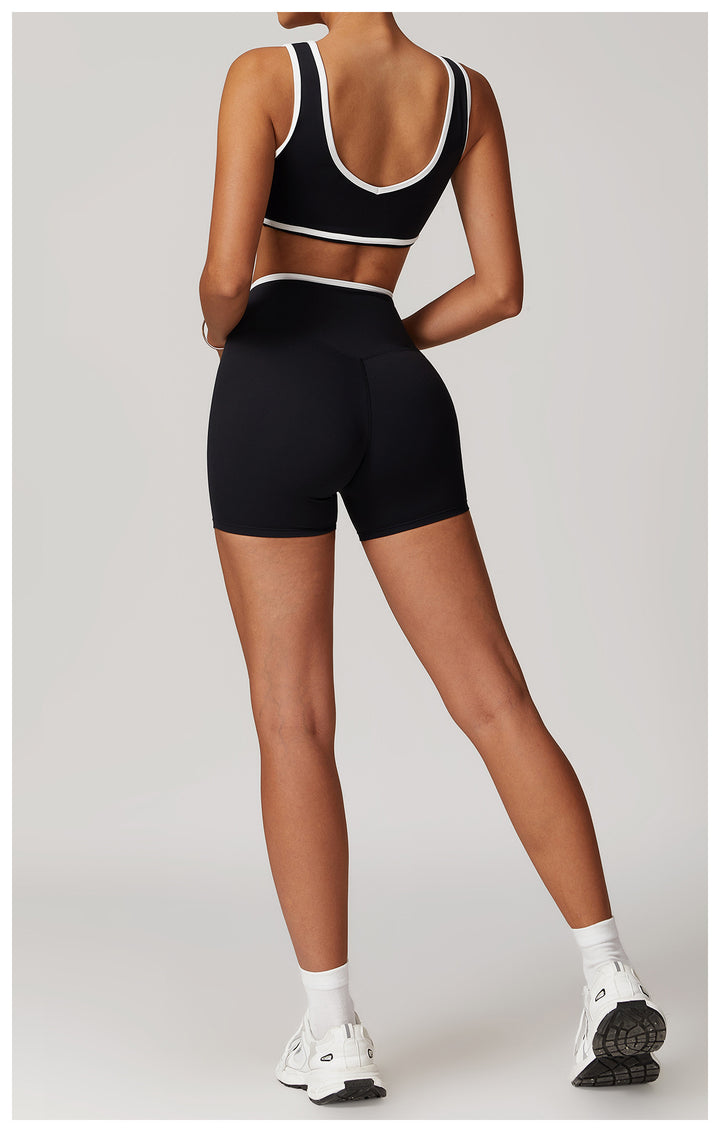 Sollinarry Cross High Top Sports Suit Women Contrast Color Backless Tight Nude Feel Yoga Suit Suit Running Fitness Yoga Wear