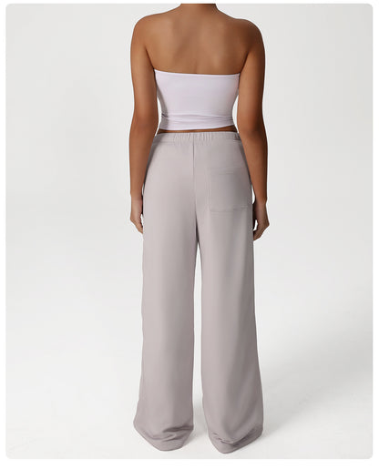 Nude Feel Casual Sports Pants Loose Pockets Straight Wide Leg Pants Dance Training Yoga Pants Running Fitness Pants