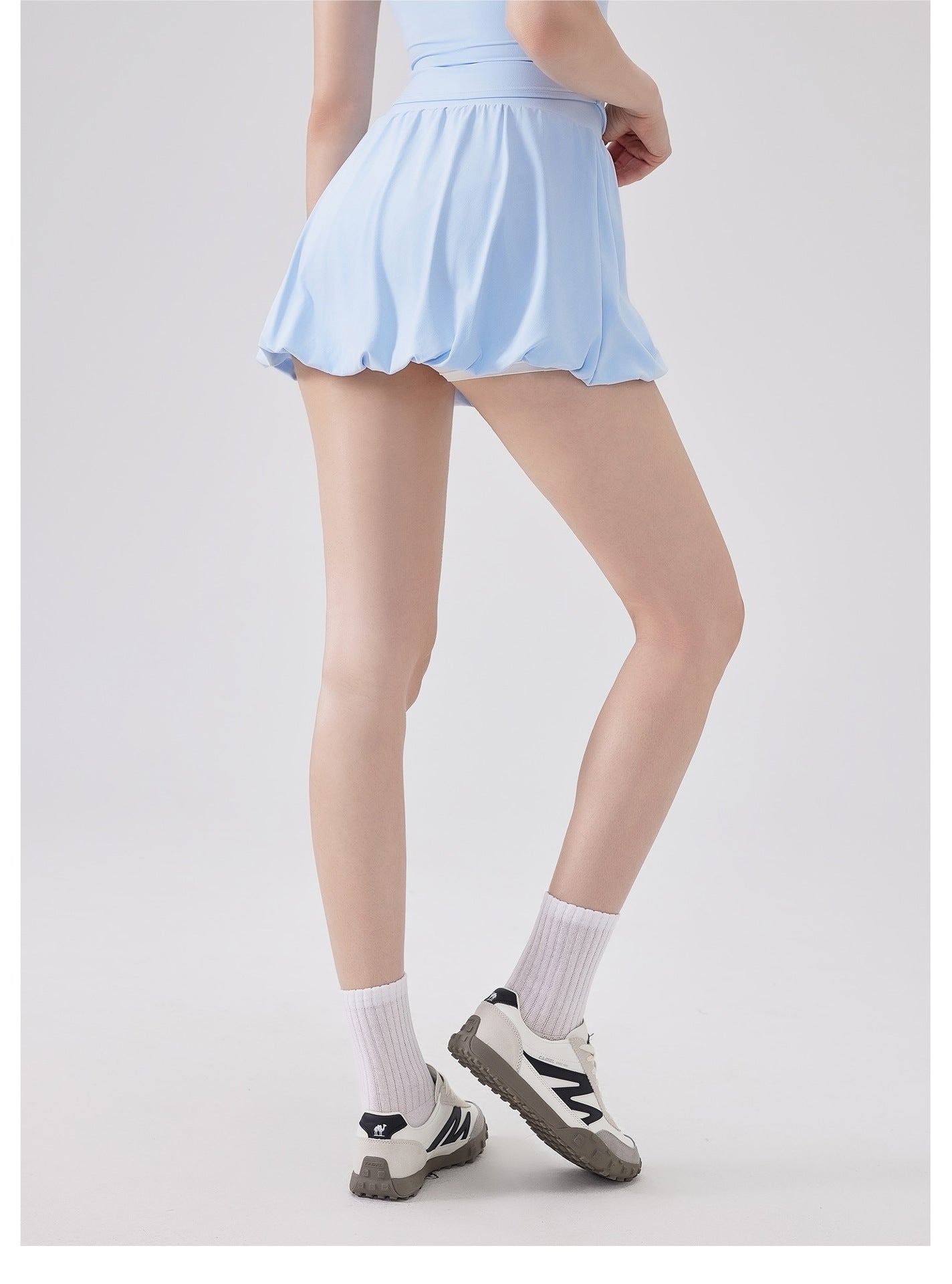 Nude Feel Girl Tennis Skirt High Waist Anti Exposure Bottom Breathable Pocket Puffy Running Sports Skirt