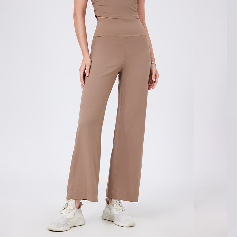 High Waist Belly Contracting Sports Loose Straight Leg Trousers Women Quick Drying Running Thin Fitness Pant Belt Pocket Nude Feel Yoga Pants