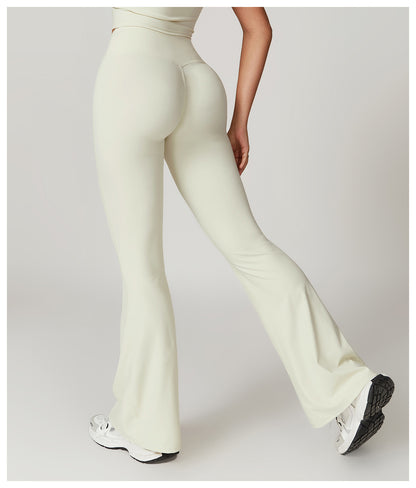 Sollinarry Sustainable Recycled Quick Dry Hip Raise Yoga Bell Bottom Pants Nude Feel Cross High Waist Tight Casual Sports Wide Leg Pants