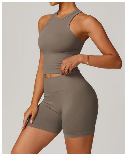 Sollinarry Seamless Tight I Shaped Beauty Back Yoga Vest One Piece Belly Covering Sports Top Yoga Clothes for Women