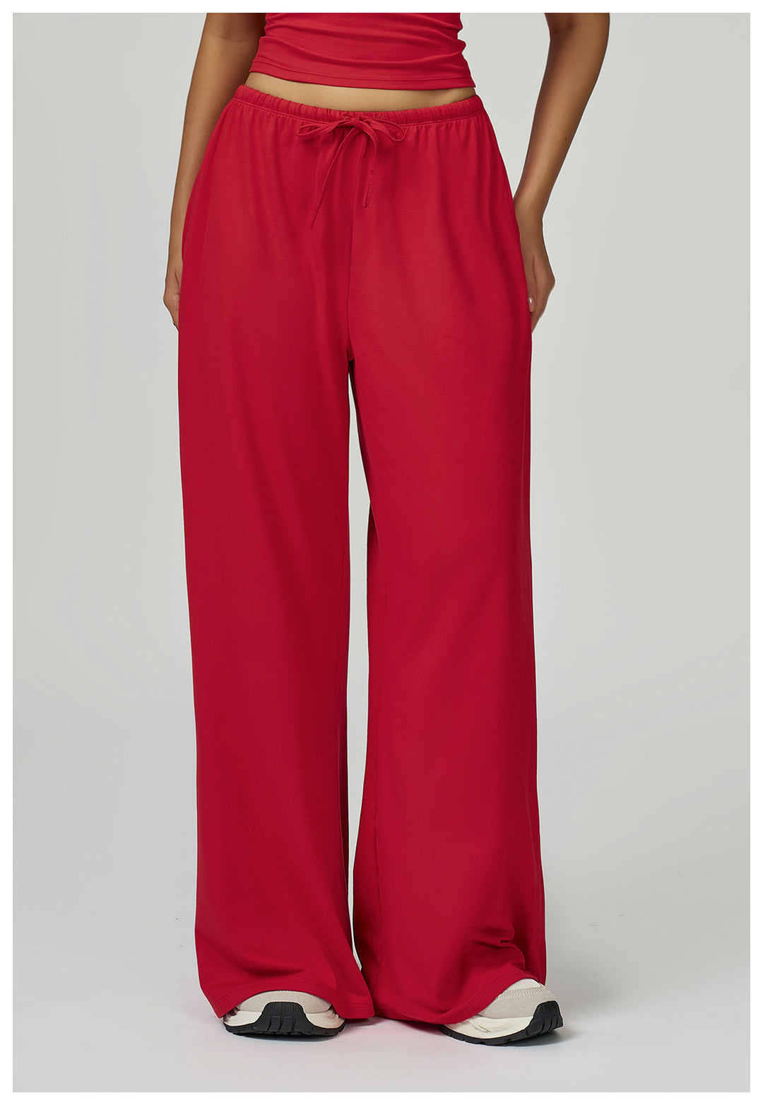Sollinarry Brushed Trousers Embellished Wide Leg Loose Casual Pants Women Sports Fitness Elastic Drawstring Trousers