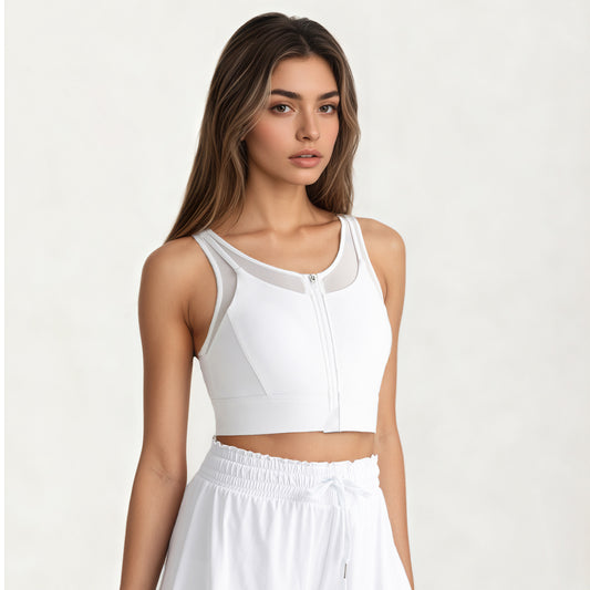 Front Zipper Sports Underwear Women Shockproof Running Exercise Yoga Clothes Top Mesh Stitching Workout Bra