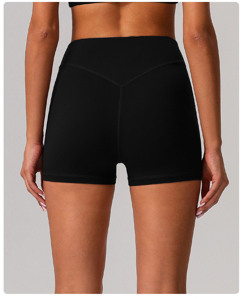 Nude Feel Tight Yoga Shorts Women High Waist Belly Contracting No Embarrassment Line Fitness Pants Hip Lifting Running Exercise Shorts
