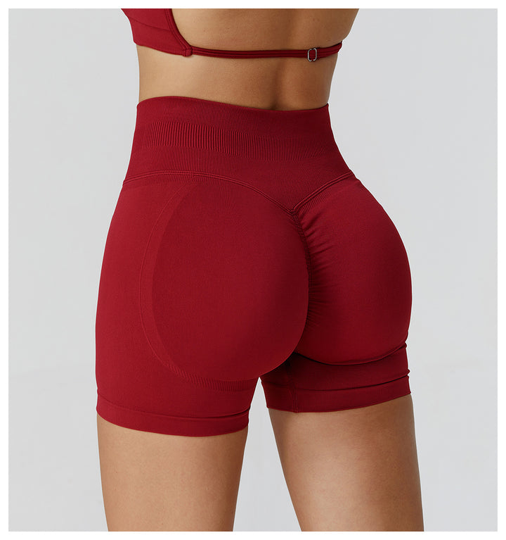 Sollinarry Seamless Yoga Shorts High Waist Pleated Peach Hip Slim Fitness Clothes Outdoor Running Exercise Shorts