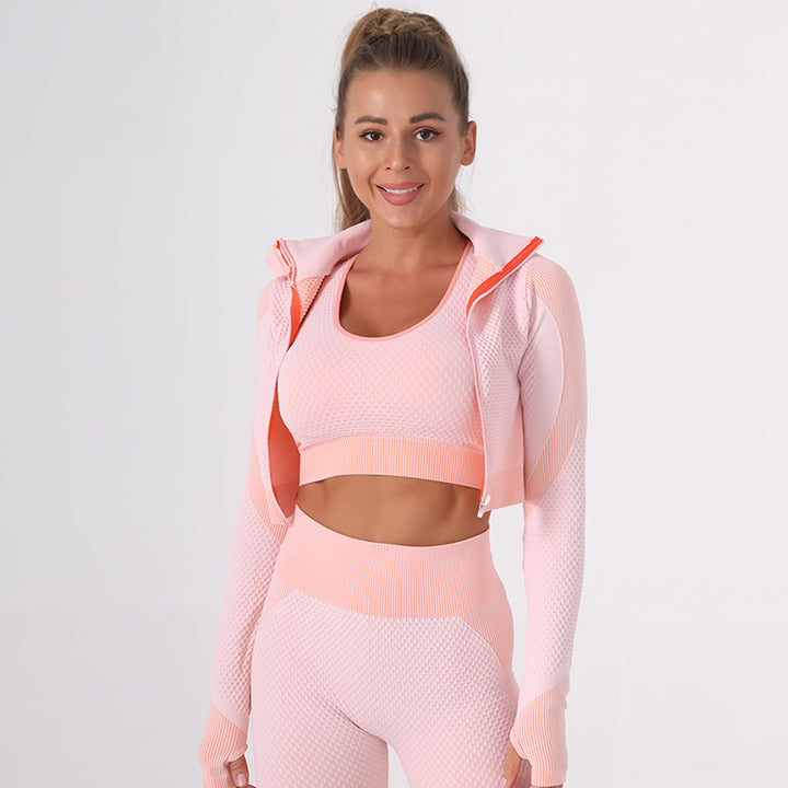 Seamless Yoga Clothes Women Summer Exercise Workout Outfit Tight Quick Drying Waist Tight Yoga Clothes Three Piece Set