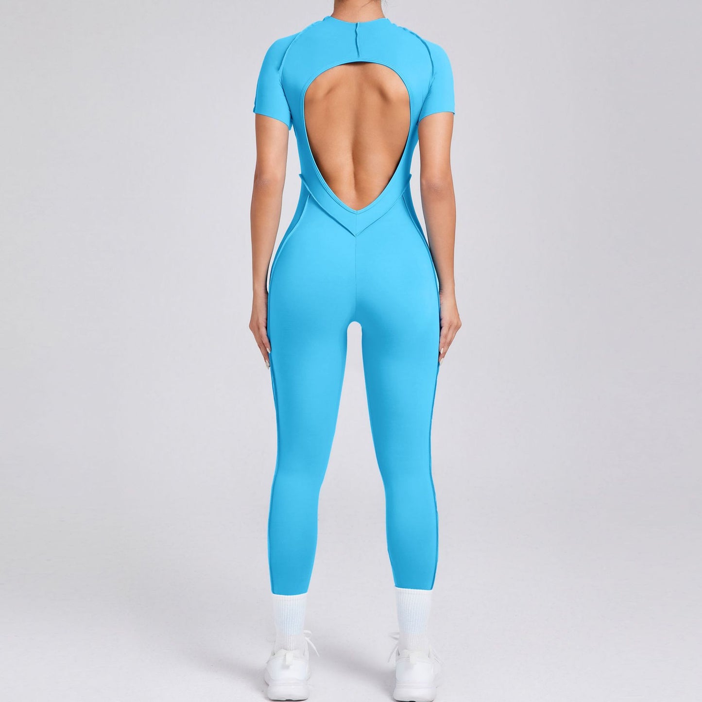 Autumn Winter Three Dimensional Backless Tight Short Sleeved Trousers Jumpsuit One Piece Sports Yoga Jumpsuit