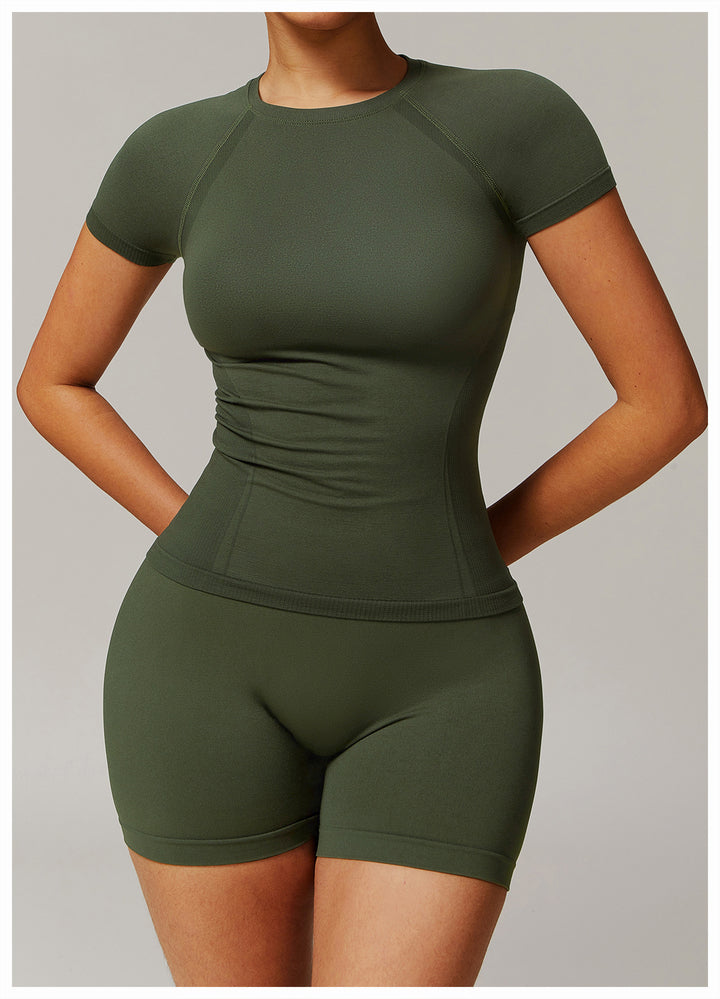 Sollinarry Thread Seamless Short Sleeved T shirt Yoga Clothes Casual Quick Drying Fitness Clothes Running Top