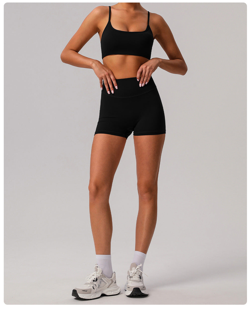 Nude Feel Tight Yoga Shorts Women High Waist Belly Contracting No Embarrassment Line Fitness Pants Hip Lifting Running Exercise Shorts
