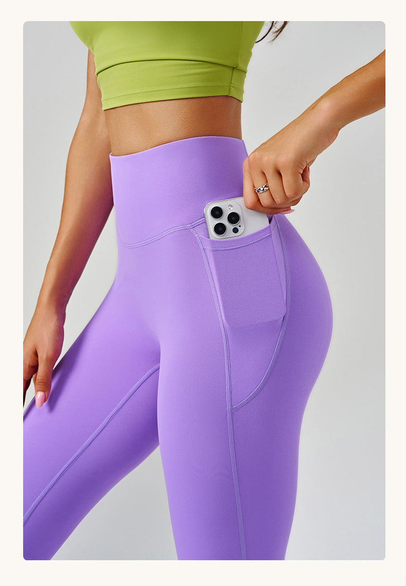 Brushed Yoga Pants Women Cloud Feeling No Embarrassment Line Pocket Yoga Clothes High Waist Peach Hip Trousers