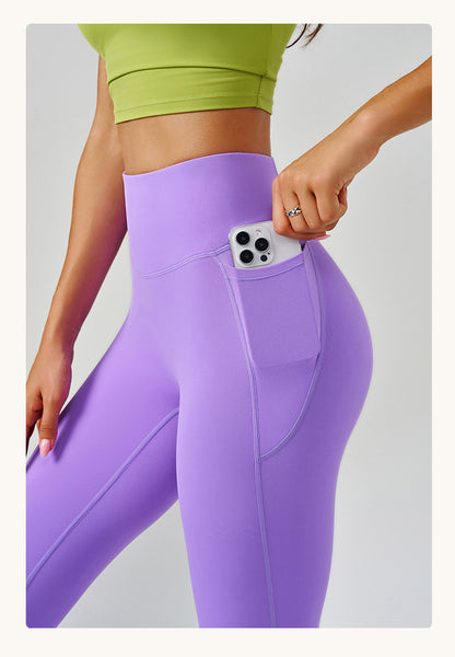 Brushed Yoga Pants Women Cloud Feeling No Embarrassment Line Pocket Yoga Clothes High Waist Peach Hip Trousers