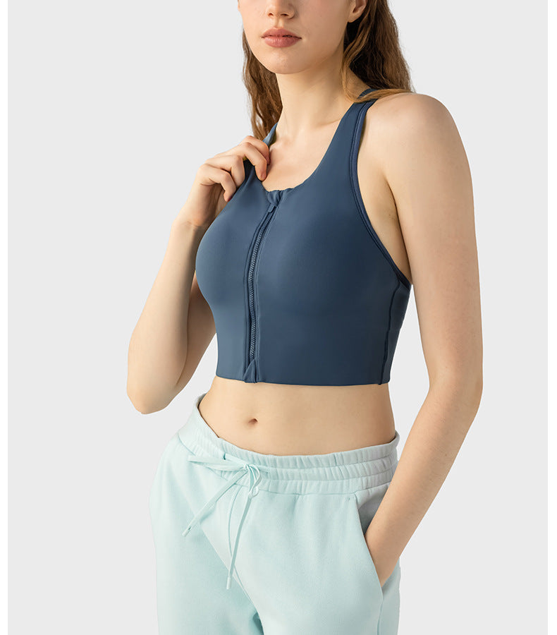 Front Zipper Closure Explosion Proof One Piece Cup Sports Underwear Adjustable Wide Shoulder Strap Support Shockproof Sports Bra