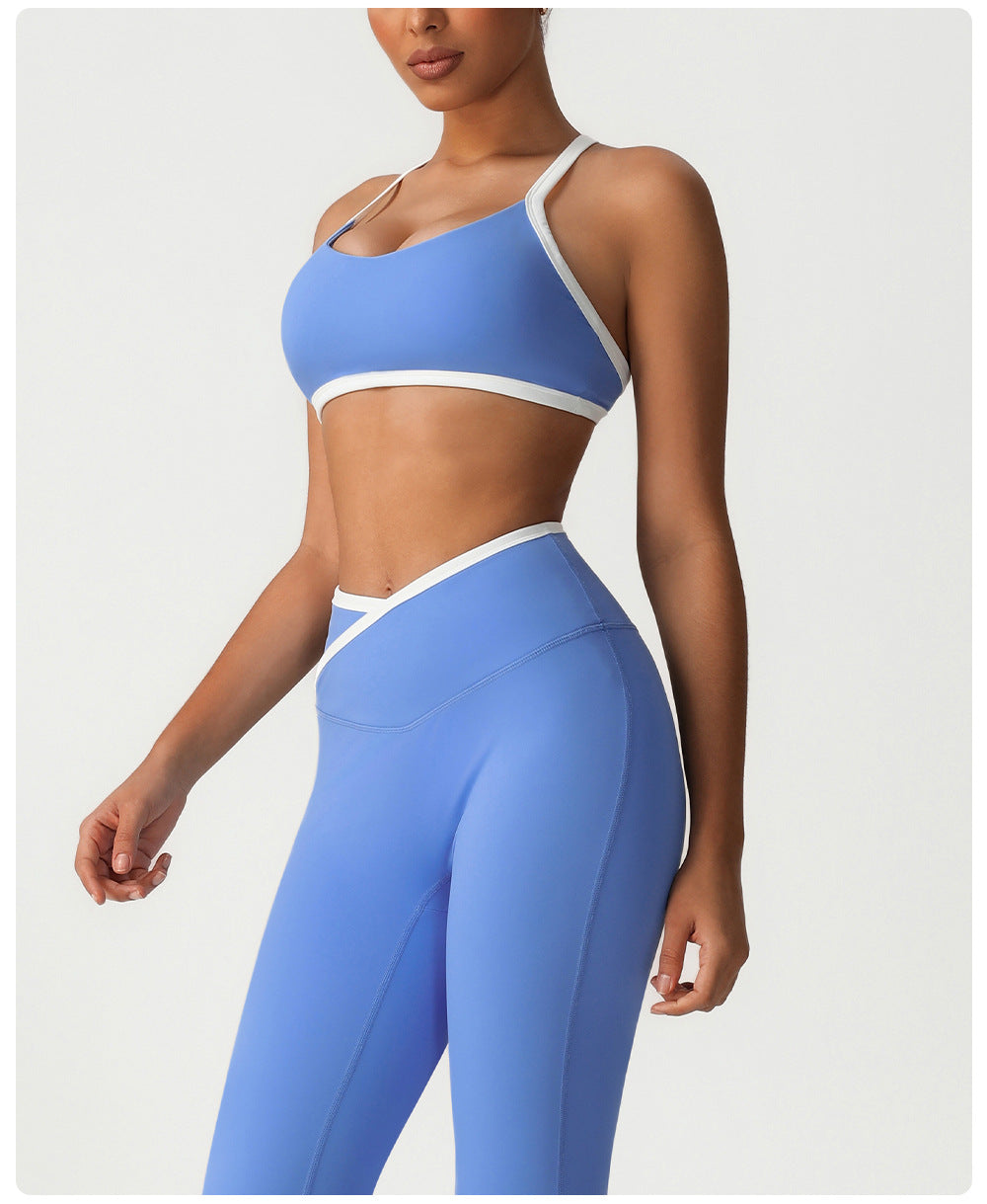 Color Contrast Patchwork Thin Strappy Bra Beauty Back Yoga Clothes Quick-Drying Sports Underwear Running Workout Vest Women