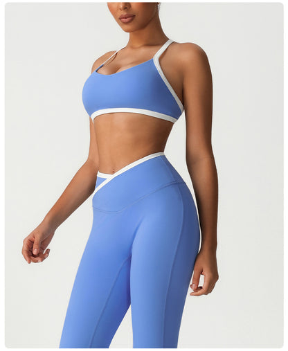 Color Contrast Patchwork Thin Strappy Bra Beauty Back Yoga Clothes Quick-Drying Sports Underwear Running Workout Vest Women