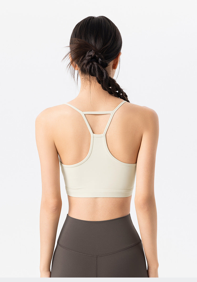 Nude Feel Skin Friendly Sports Underwear Women Chest Pad Hollow Out Cutout out Beauty Back Workout Bra Spaghetti Strap Shock Absorbing Yoga Clothes Vest