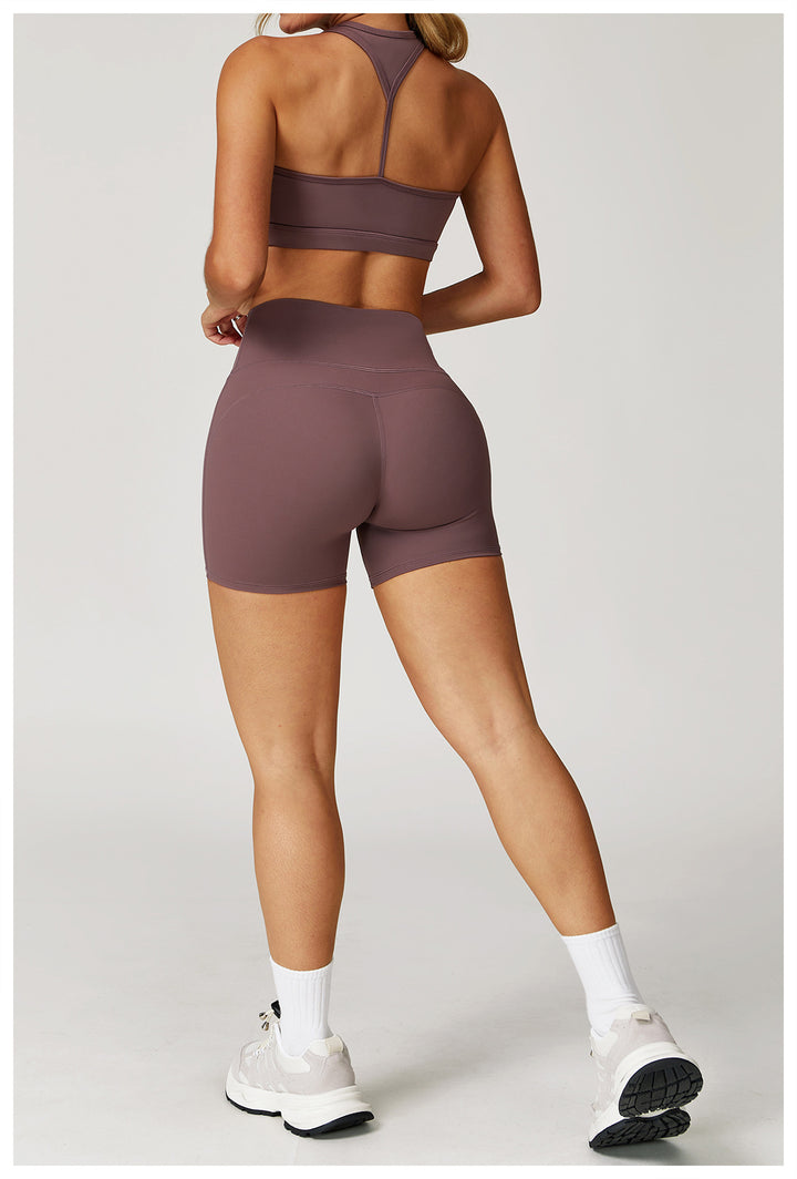 Sollinarry Nude Feel Yoga Shorts Women High Waist Quick Drying Skinny Slimming Shorts Running Exercise Workout Pants