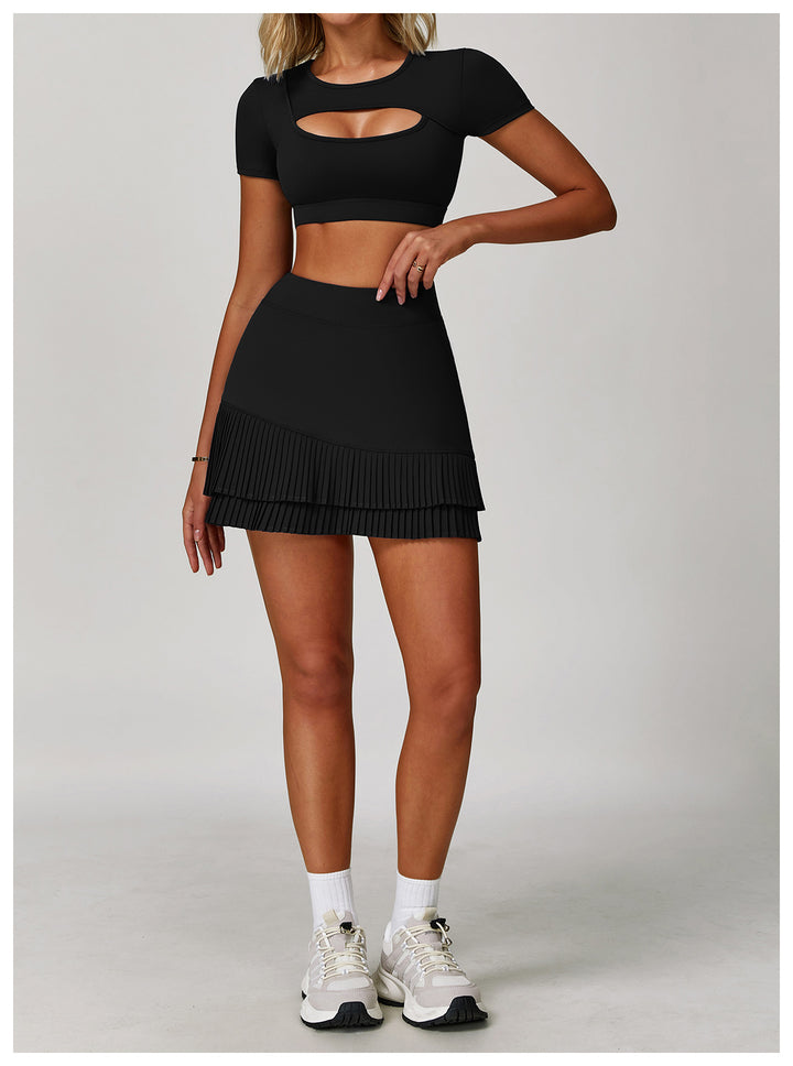 Sollinarry Summer Yoga Short Sleeve Hollow Out Cutout out Tight Shockproof Nude Feel Sports T shirt Running Fitness Sports Top