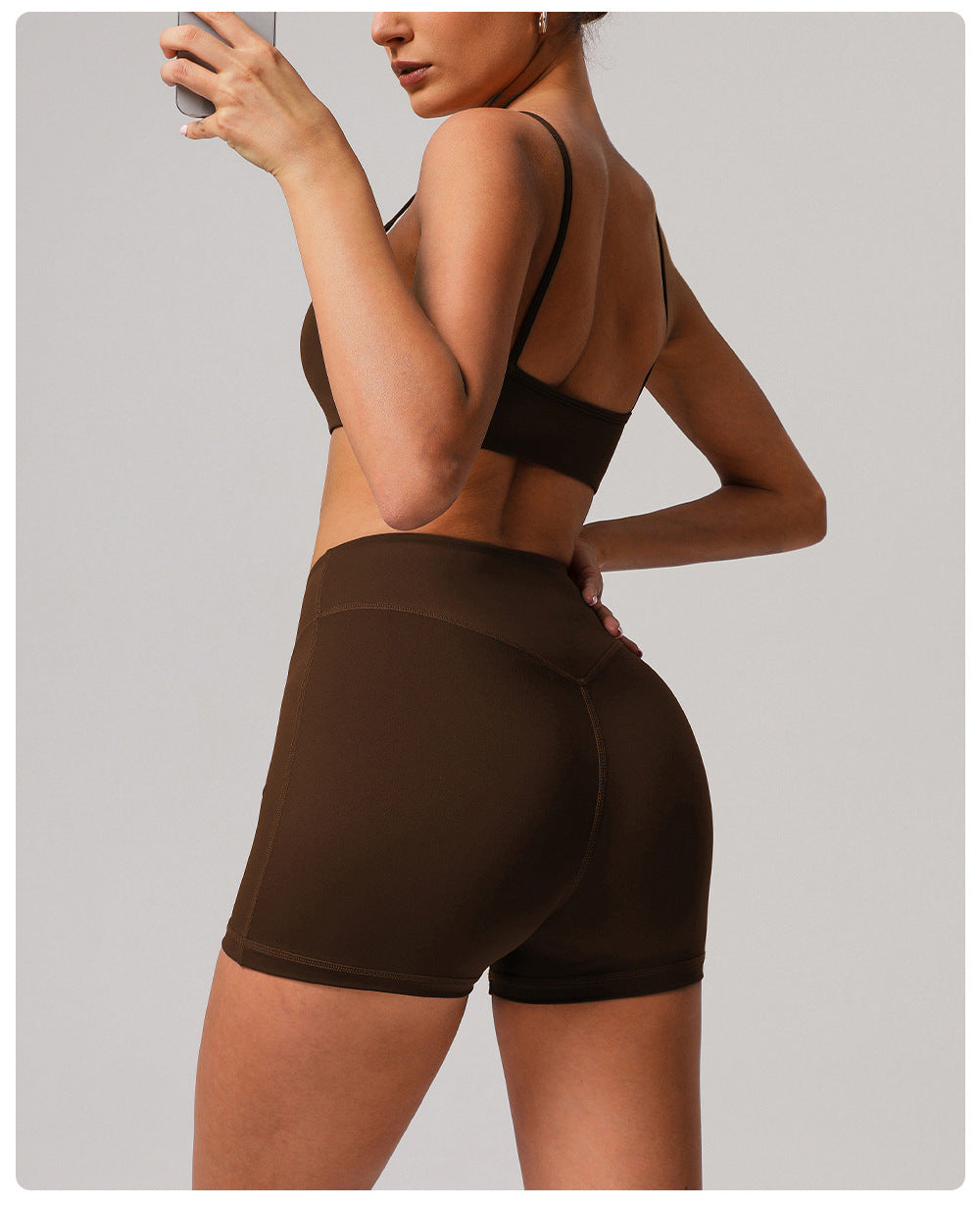 Nude Feel Tight Yoga Shorts Women High Waist Belly Contracting No Embarrassment Line Fitness Pants Hip Lifting Running Exercise Shorts