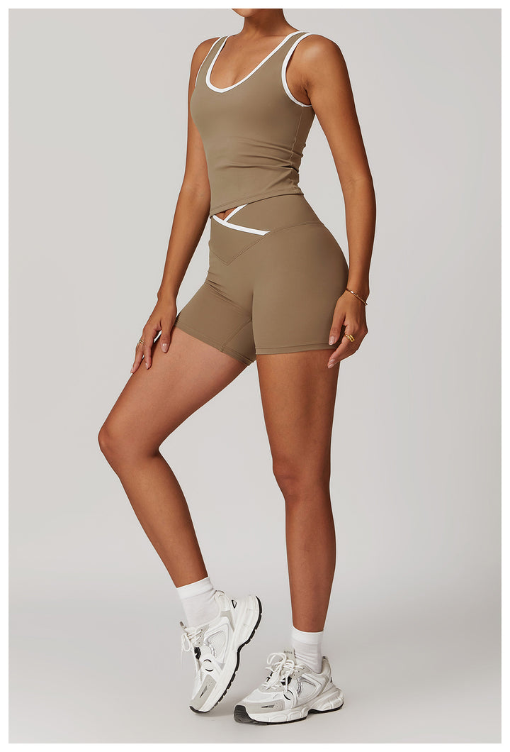 Sollinarry Cross High Top Sports Suit Women Contrast Color Backless Tight Nude Feel Yoga Suit Suit Running Fitness Yoga Wear