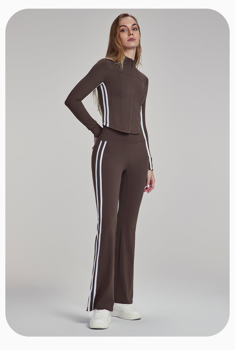 Slim Yoga Trousers Women Outer Wear Thin High Waist Belly Contracting Fitness Bell Bottom Pants Pilates Training Workout Pants