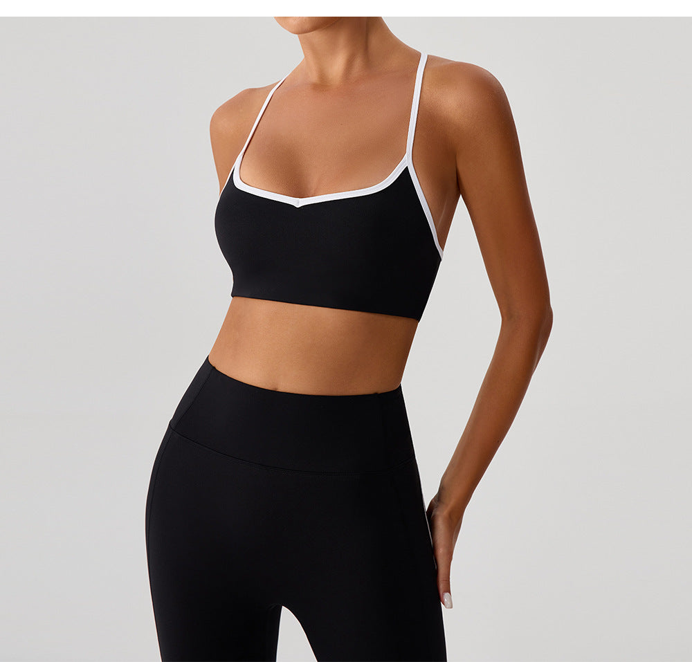 Contrast Color Yoga Clothes High Elastic Hip Lifting Sport Fitness Pants High Waist Nude Feel Outer Wear Running Sports Ninth Pants