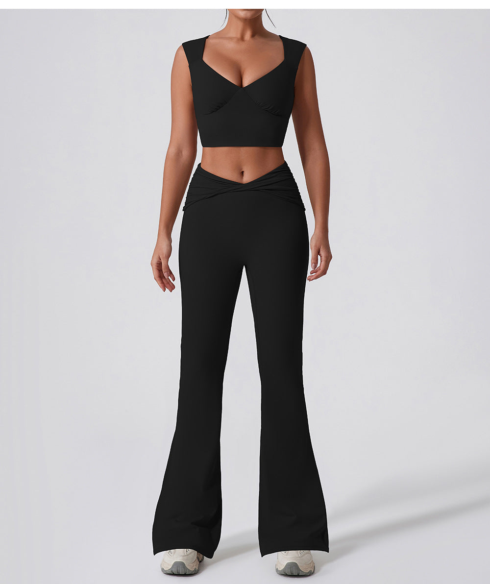 Wide Leg Tight Nude Feel Hip Lifting Yoga Bell Bottom Pants Dance High Waist Micro Pull Quick Drying Casual Sports Trousers Women