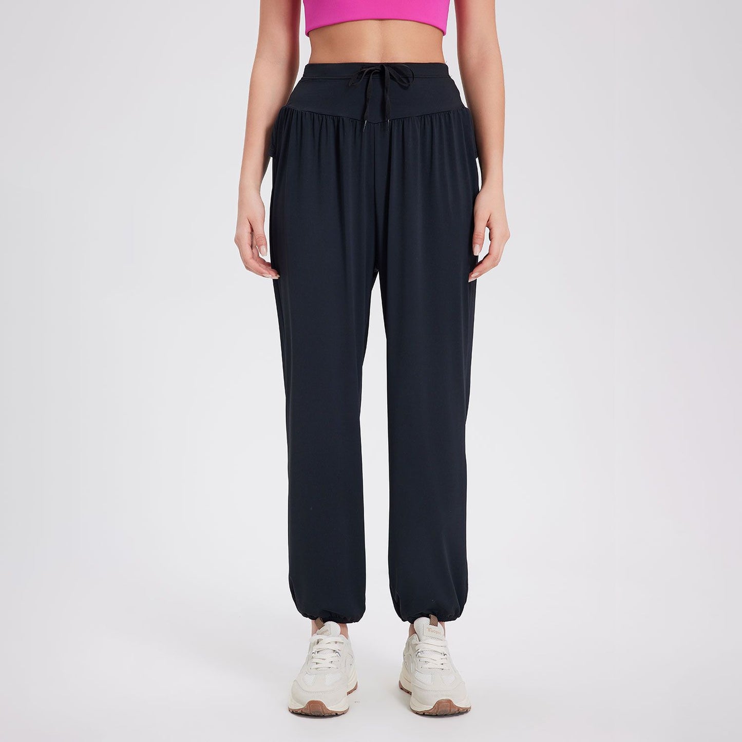 High Waist Drawstring Fitness Yoga Pants Women Loose Casual Ankle Tied Harem Pants Running Cool Quick Drying Anti Moisture Sports Pants